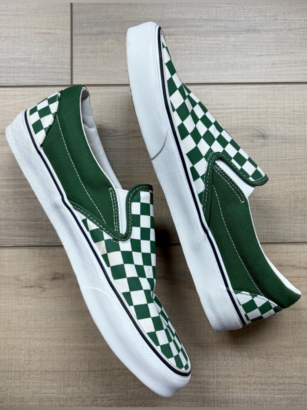 Vans Green and White Checkered Slip On Sneakers
